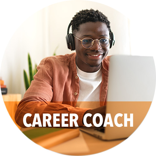 Career Coach - African American student working on laptop