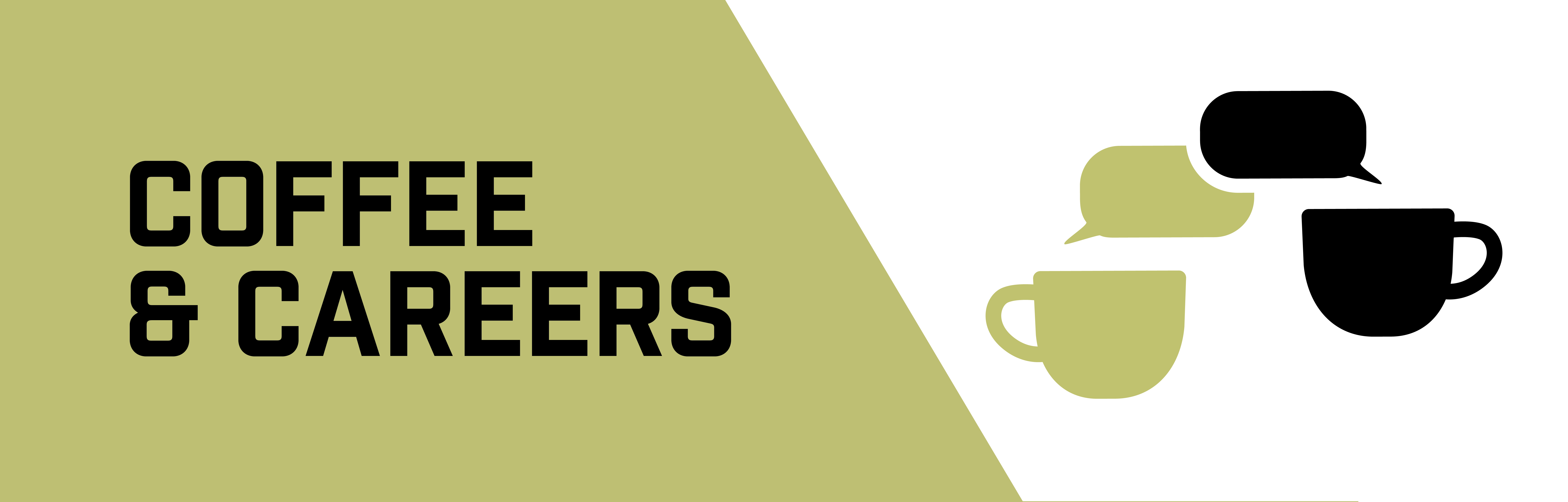 Coffee & Careers event banner with coffee mugs and speech bubbles.