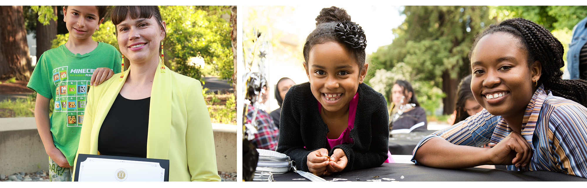 Collage of families and students at an outdoor community event.