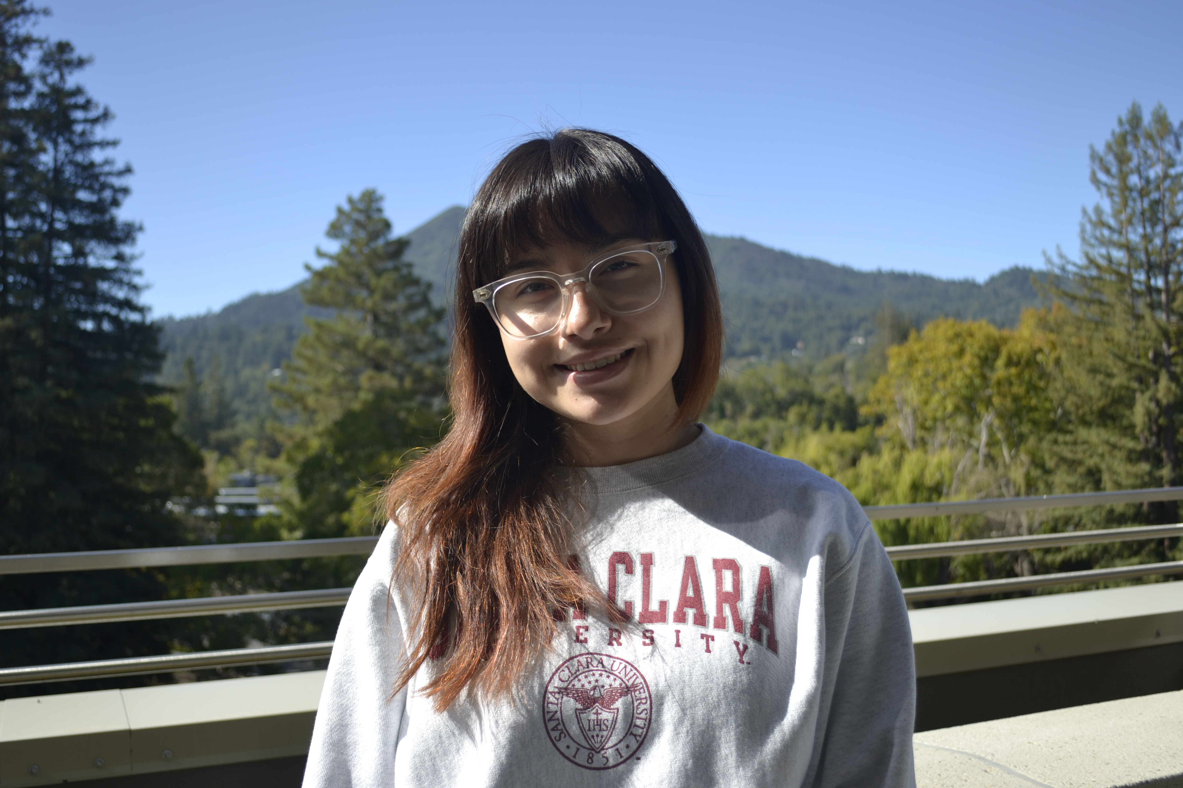 Student Meztli Mendieta pictured with Mt. Tamalpais behind her